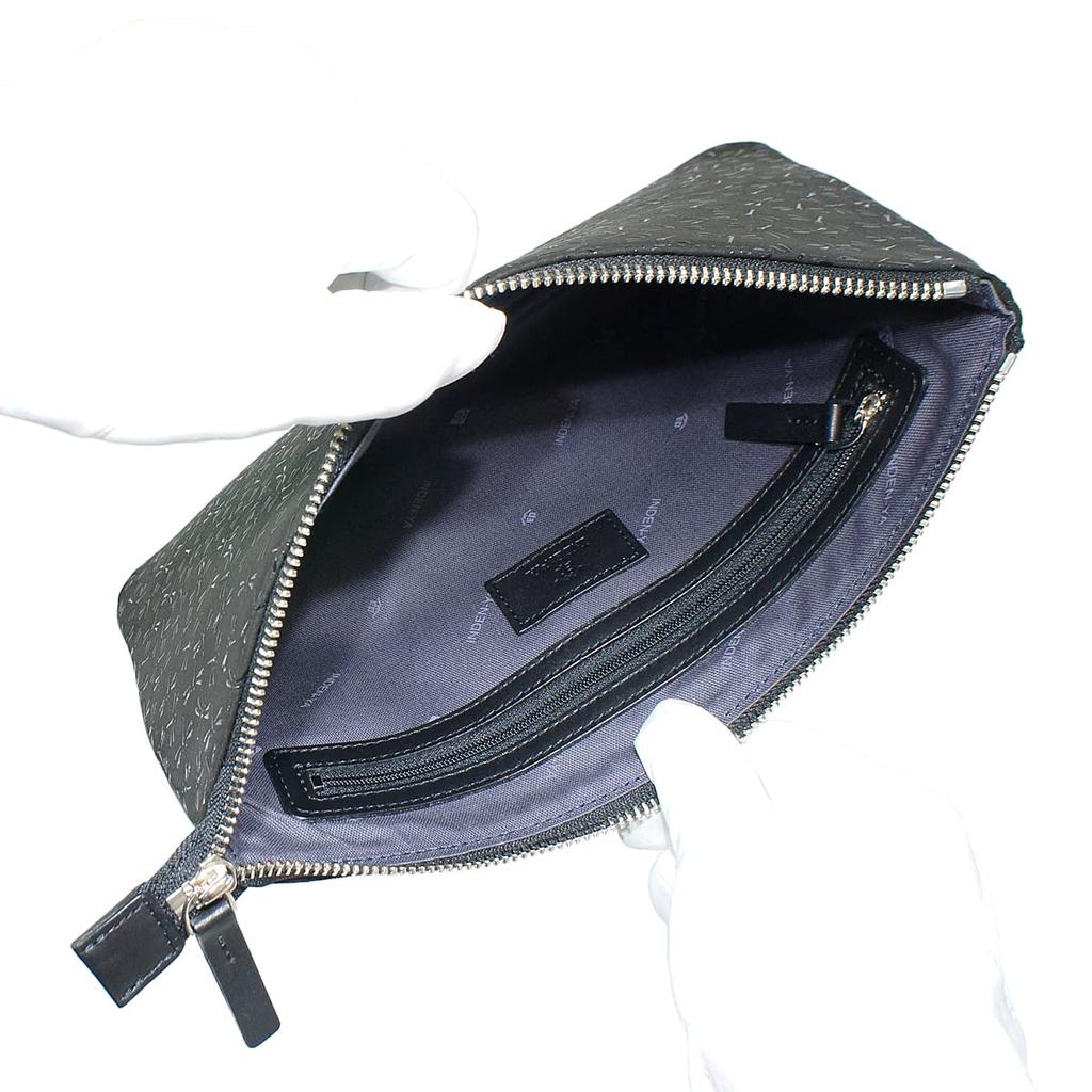 Inden Umhängetasche Sacoche Crossbody Hirschleder Schwarz x Schwarz Lack Libellenmuster [Indenya] 6614-01-008
