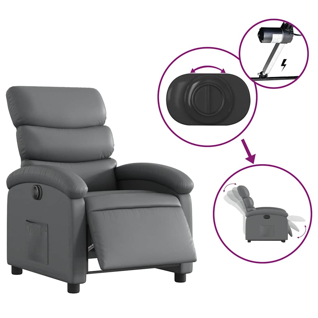 Vidaxl Electric Recliner Armchair, Grey, Upholstered with Faux Leather