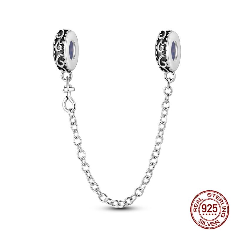 Original 100% 925 Silver Star Moon Safety Chain Fit 925 Original Bracelet & 3mm Bracelet DIY Jewelry Making Women Gift