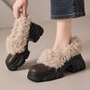 One-pedal fluffy shoes, small thick-soled heightened piled warm cotton boots, new versatile small leather shoes for winter