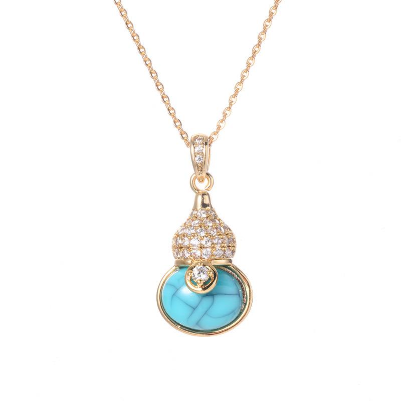 Turquoise Gourd Choker Necklace Micro Set with Zirconia, Unique Exquisite Versatile Pendant