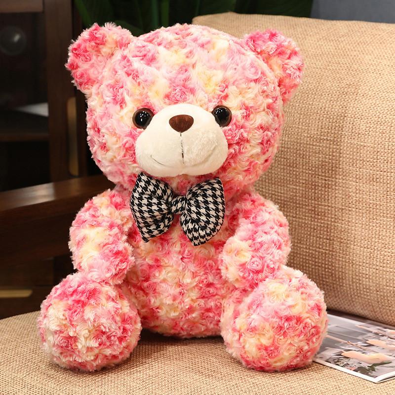 Colorful Plaid Bow Tie Teddy Bear Doll Plush Toy Sitting Bear Hug Bear Doll Valentine'S Day Birthday Gift