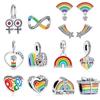 Copper Rainbow Pride Month Charm Pendant Heart Bead Unlimited Fit Original Bracelet For Women Jewelry Gift
