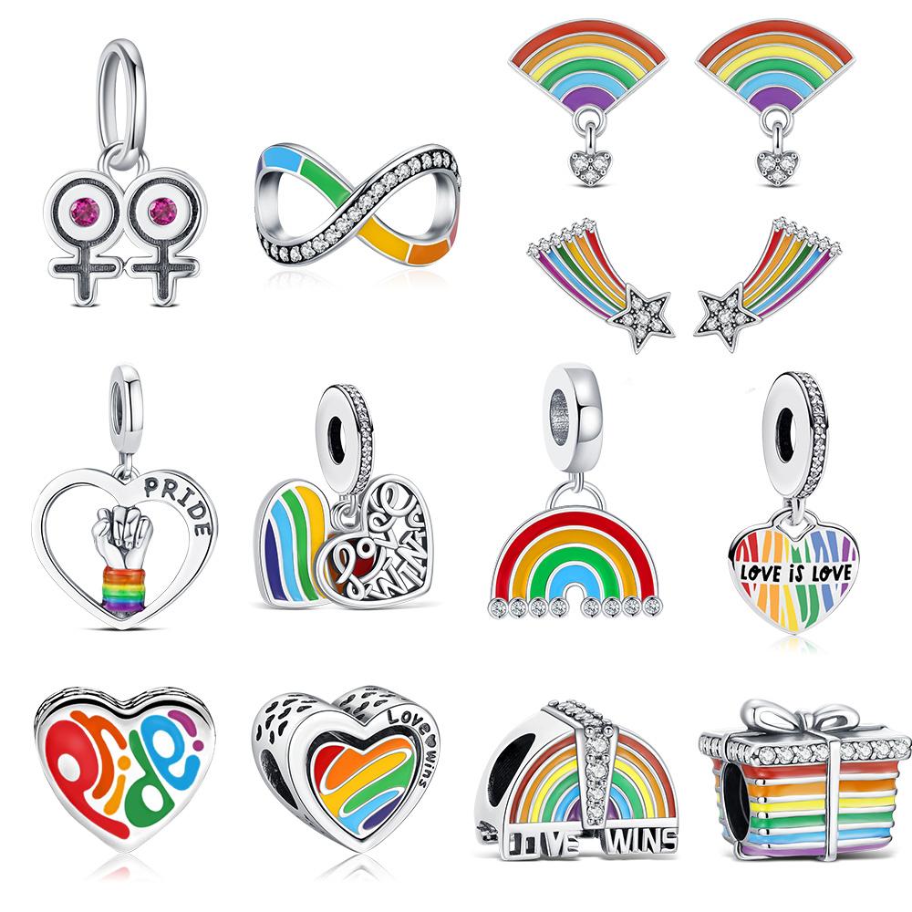 Copper Rainbow Pride Month Charm Pendant Heart Bead Unlimited Fit Original Bracelet For Women Jewelry Gift