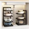 1pc Height Adjustable 3/4 Layer Pot Rack Storage Rack Stainless Steel Under Sink Household Cabinet Rack Kitchen Supplies