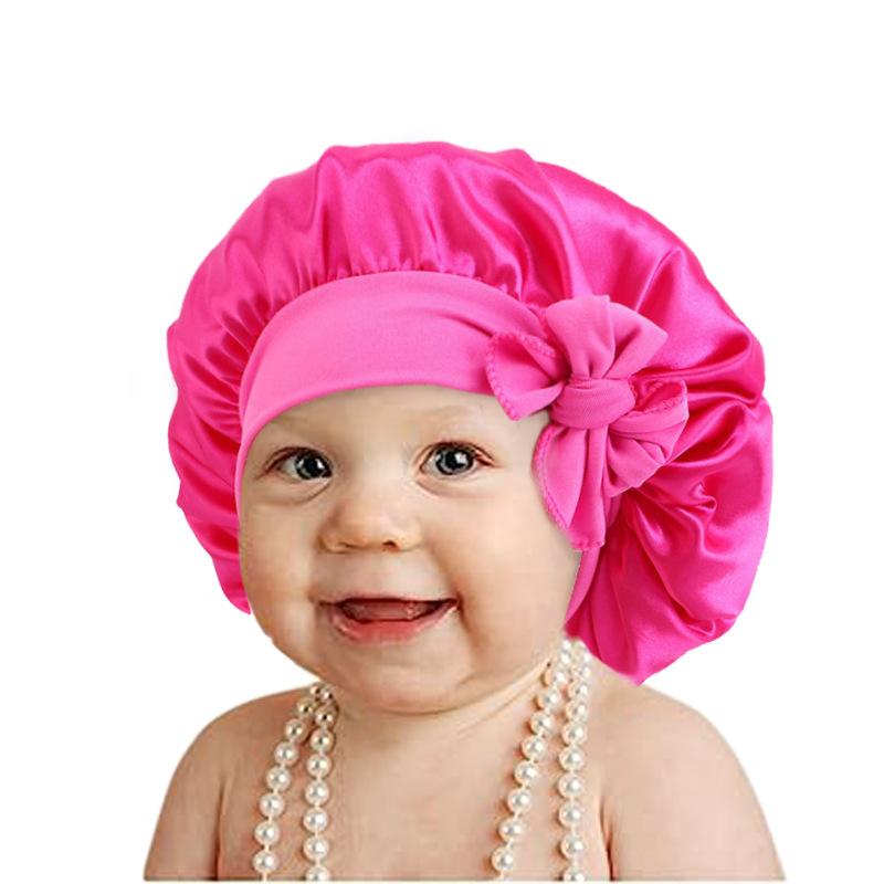 European and American popular wide-sided elastic streamer nightcap, children's bow solid color round hat home hat JDKB-21B