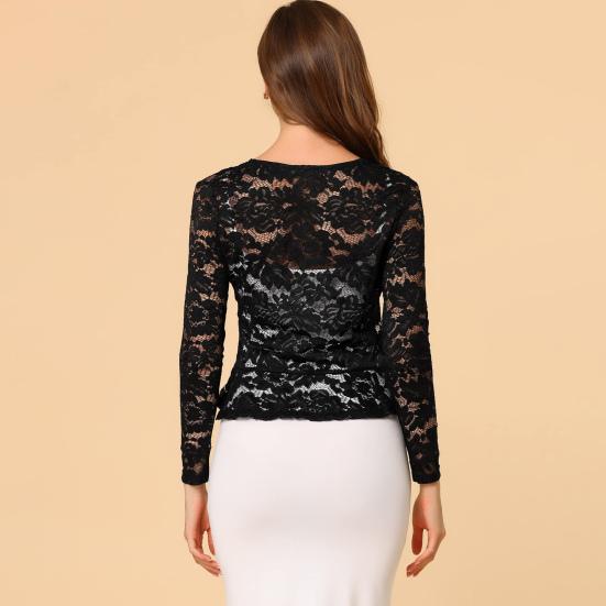 Lace Bolero for Women Tie Front Ruffle Hem Cardigan Long Sleeve Cover Up Jacket Formal Office Sheer Crop Shrug