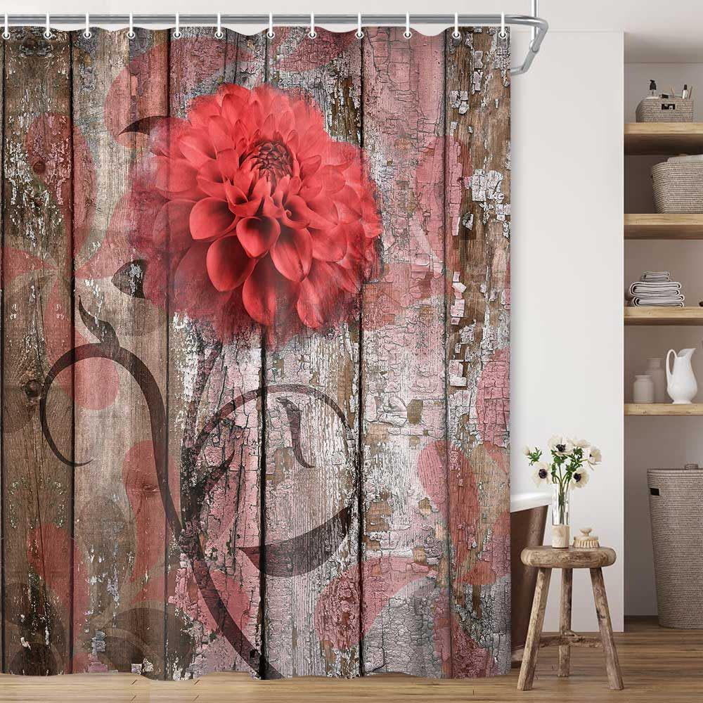 Cross-border Wood Grain Flower Shower Curtain: Waterproof, Digital Print, Home Bathroom Partition for Dry-Wet Separation.