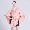 Autumn/Winter Knitted Scarf Shawl Cape with Fur Collar and Pom-Poms (Style 0962#)