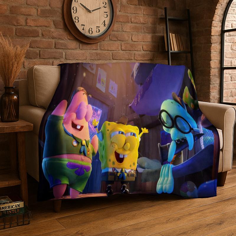 

Cartoon S-SpongeBob Patrick Star Flannel Blanket Soft Warm Throw Blanket for Bedroom Living Room Bed Travel Camping Picnic Kid 75x90cm