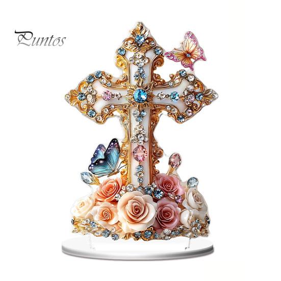 Double Sided Acrylic Ornaments Christmas Theme 2D Ornament, Double-sided Holiday Decoration, Festive Room Decor Stable Base Religious Ornament