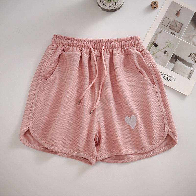Waffle Sports Casual Shorts Women's Summer Thin Korean Version of The New High Waist Home Straight Cylinder Wide Legs