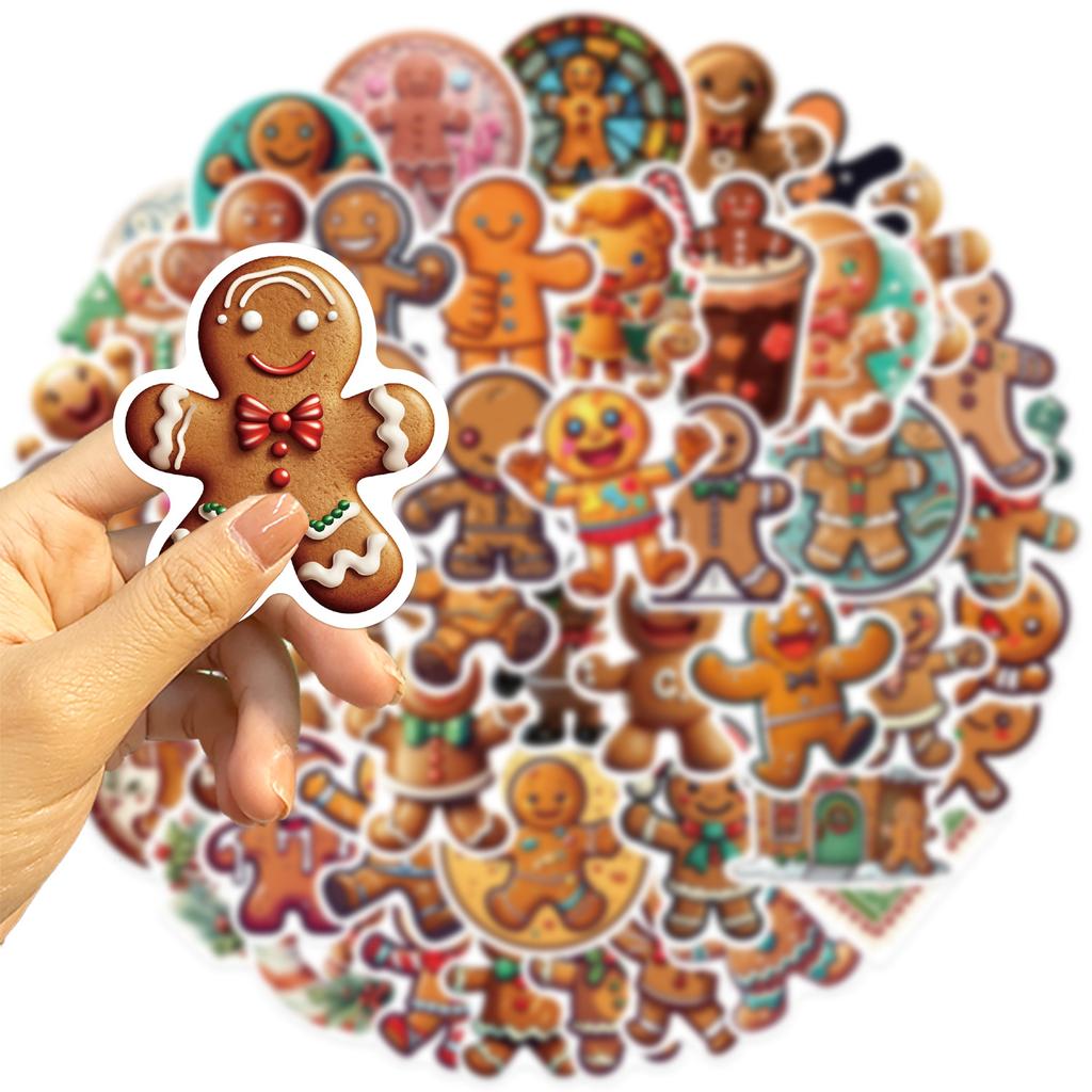 50 Cartoon Gingerbread Man Stickers Guitar Notebook Suitcase DIY Waterproof Stickers