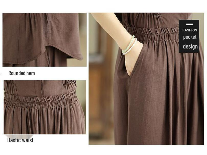 Chic Women's Summer Two-Piece Set: Short Sleeve Top & Wide Leg Pants - Fashionable Seasonal Outfit