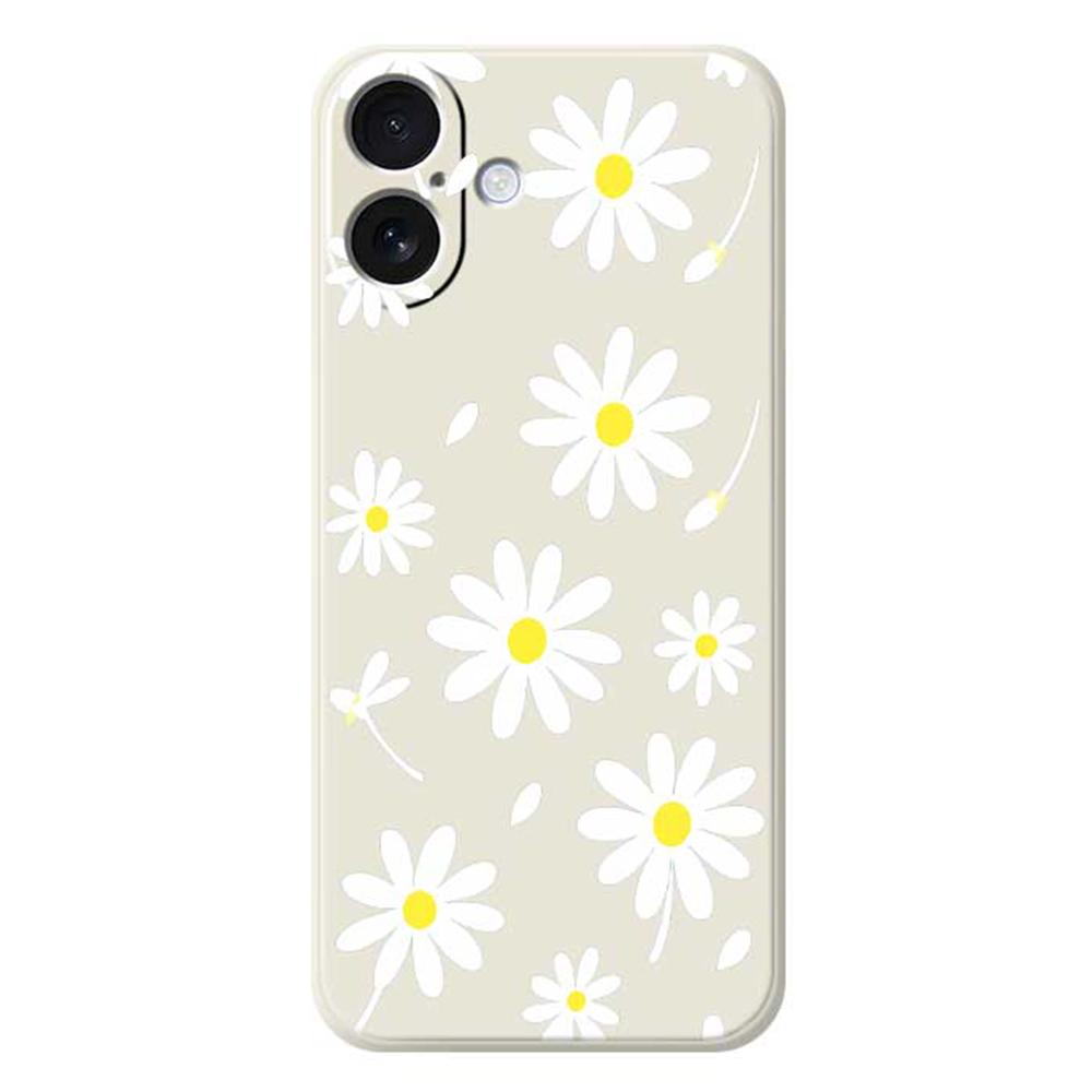 For iPhone 17 Case White Daisy Pattern Printing Straight Edge TPU Phone Back Cover
