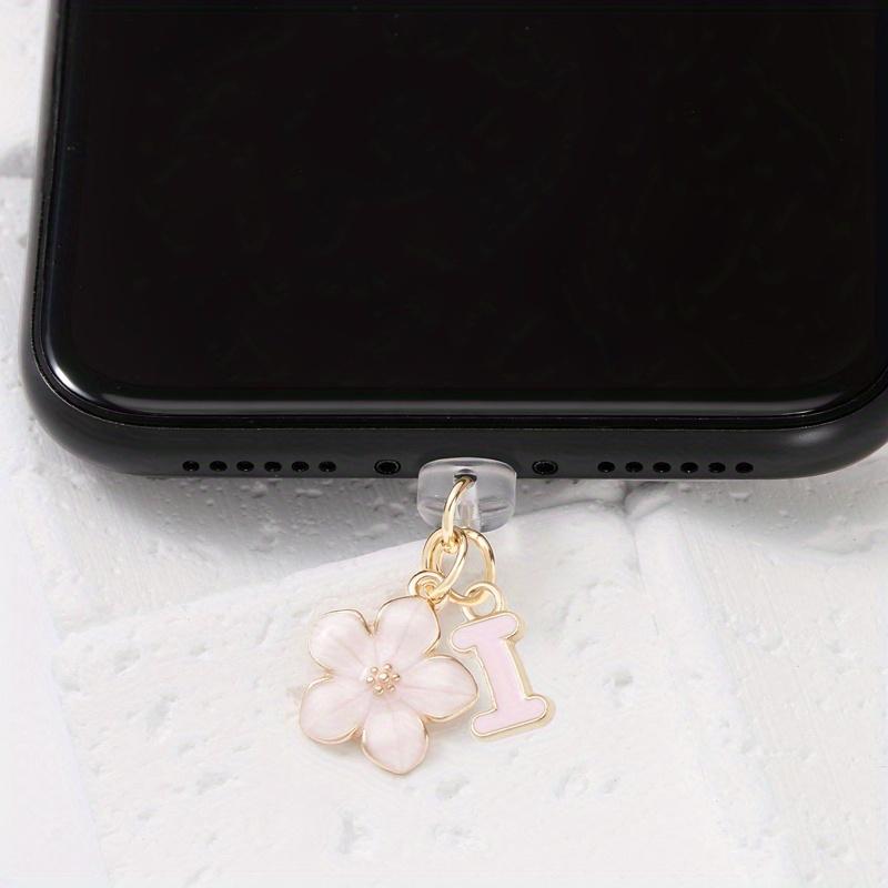 Fashionable Pink Flower Letter Phone Dust Plug, Exquisite A-Z Letter Alloy Pendant, Suitable As a Birthday Gift for Women