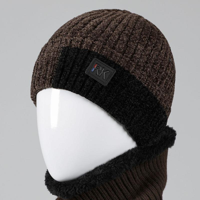 

Шапка Мужская Зимняя Уличная Теплая Ветрозащитная Флисовая Вязаная Шапка Защита Ушей Шапка из Старой Шерсти One size is elastic темно-коричневого