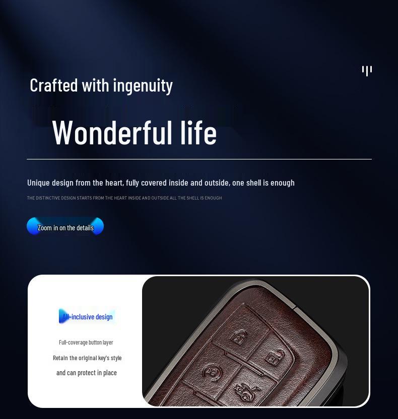 Genuine Leather Key Case for Cadillac XT5, CT5, XTS Key Fob - Unisex Design with Buckle
