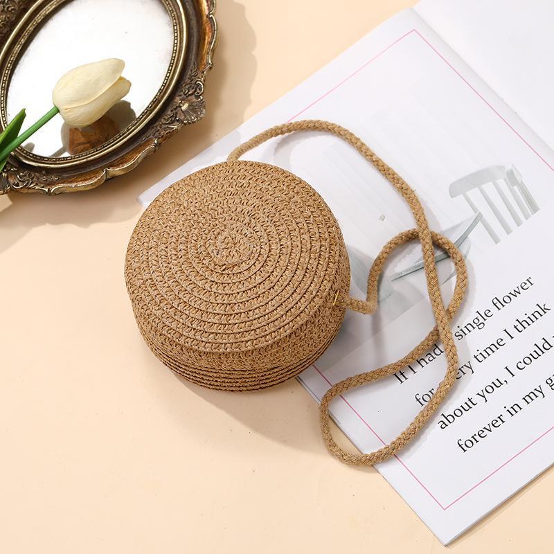 Children Foldable Woven Straw Bag Summer Girl Shoulder Bags Red Cherries Kids Handbags Beach Travel Crossbody Bags Small Wallets