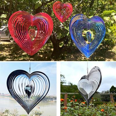 Metal Wind Chime Beating Heart Love Rotating Wind Chime Hang Decoration Spinner Stainless Steel ABS Wind Catcher