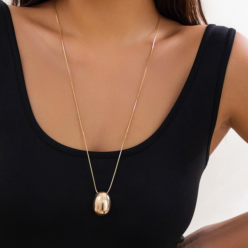 Design Glossy Comma Water Drop Pendant Necklace, Simple Snake Bone Chain Collarbone Necklace