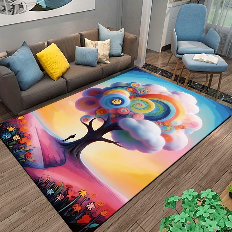 Colorful Abstract Tree of Life Carpet with Vibrant Floral Design Suitable for Use As an Anti-slip for Living Room Bedroom Sofas