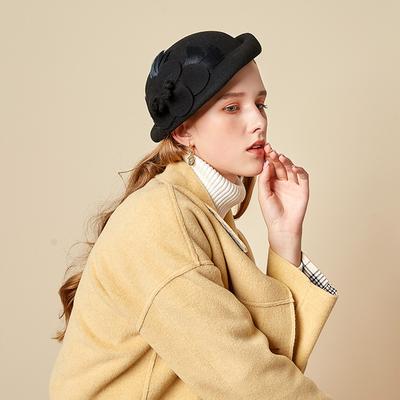 Wool Retro Top Hat British Style Women'S Autumn And Winter Crimped Bud Hat Fashion Flower Stewardess Hat