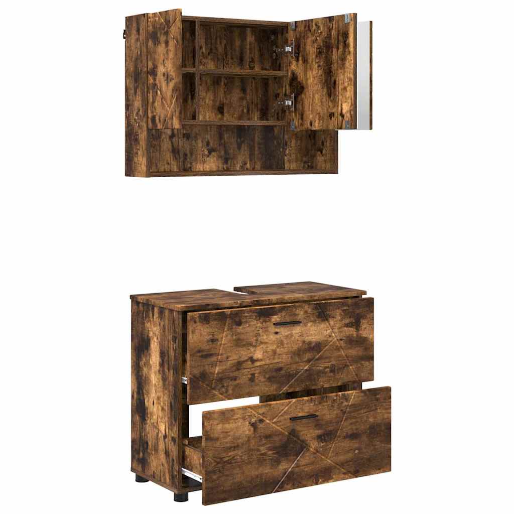 Bathroom Furniture Set 2 pcs Smoked Oak 76.5 x 35 x 64 cm