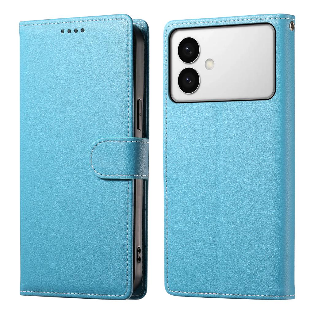 For Samsung Galaxy S26 Edge Case Magnetic Snap Litchi Texture Leather Wallet Phone Cover with Wrist Strap