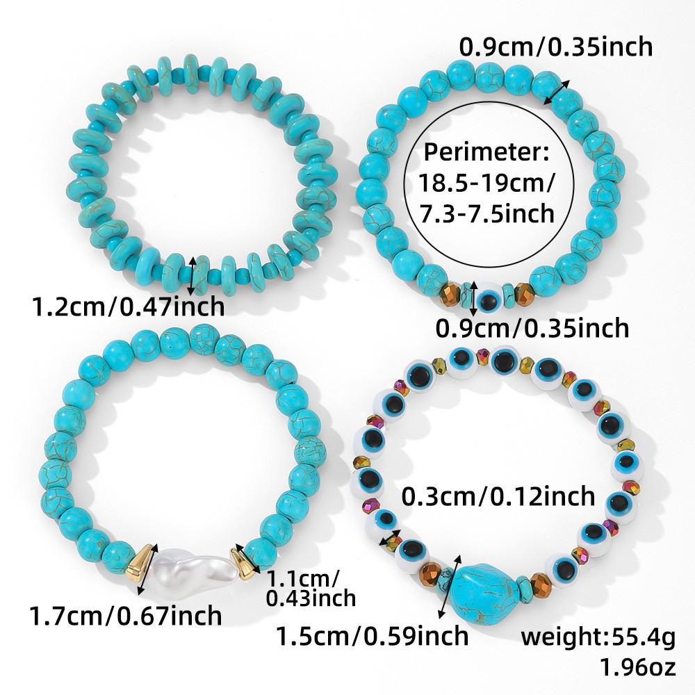 Turquoise Evil Eye Bead Bracelet Set Handmade Geometric Design For Men Gift