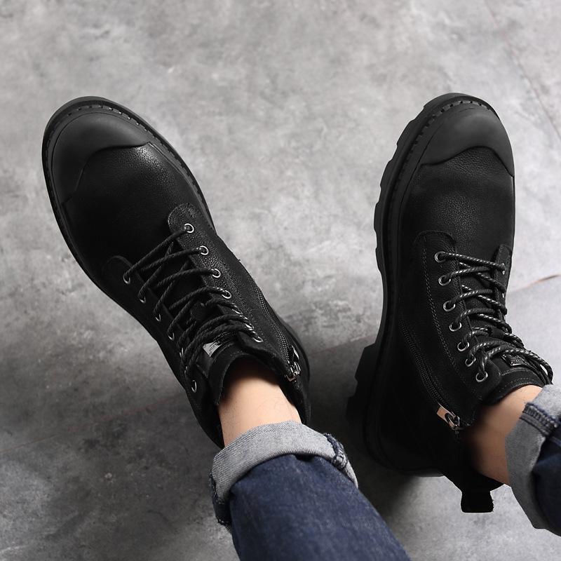 Men's Boots Winter Genuine Leather Boots Men's Snow Ankle Boots High-Top Single-Layer Boots Middle Top Working Wear Men's Shoes