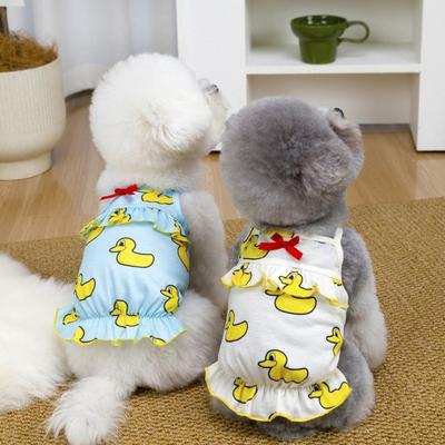 Vestito a sottoveste per cane Traspirante Estivo Stampa Anatra Gialla Volant Vestito Senza Maniche per Animali Domestici Costume per Animali Abbigliamento per Cani Piccoli Gatti
