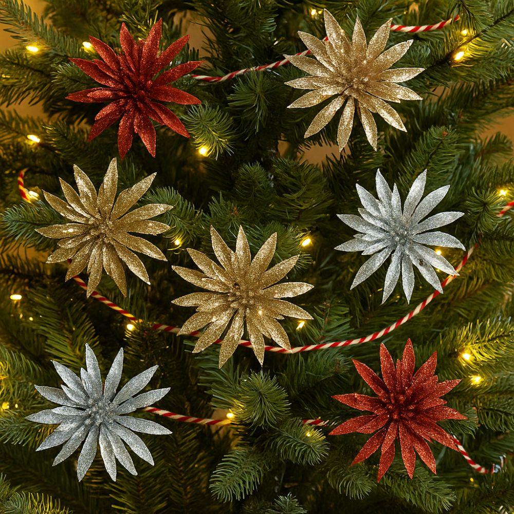 Glitter Artificial Christmas Flower DIY Xmas Decorative Flowers  HolidaySupplies