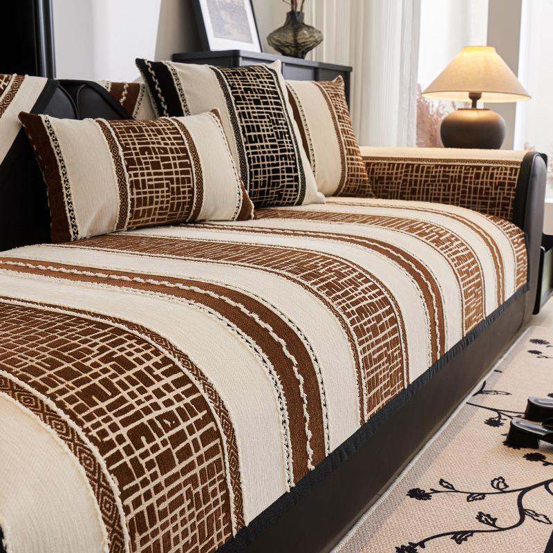 Nordic Chenille Sofa Covers For Living Room Anti-Slip Dustproof Broad Stripe Sofa Covers  new Universal Sofas Funda Sofa