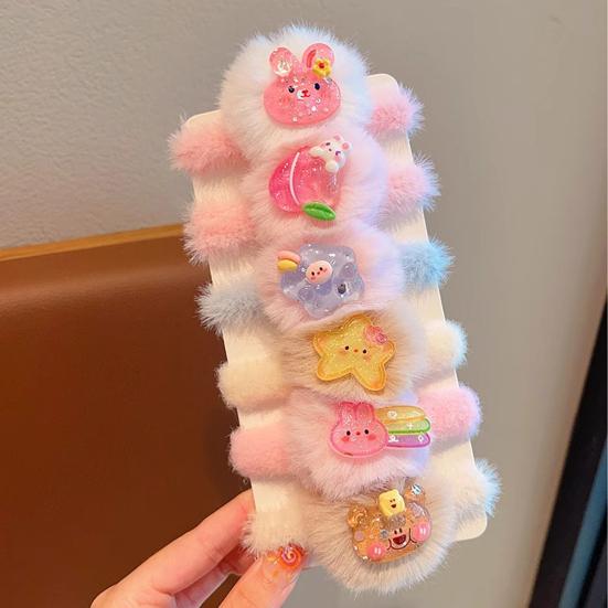2Pcs Girl Hair Tie Cartoon Rabbit Star Decor Soft Plush Hair Rope
