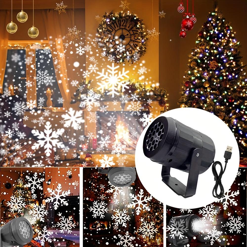 Christmas Decoration Snowflake Projector Fairy Lights Rotating Dynamic White Snow Atmosphere Lamp for Xmas New Year Party Decor