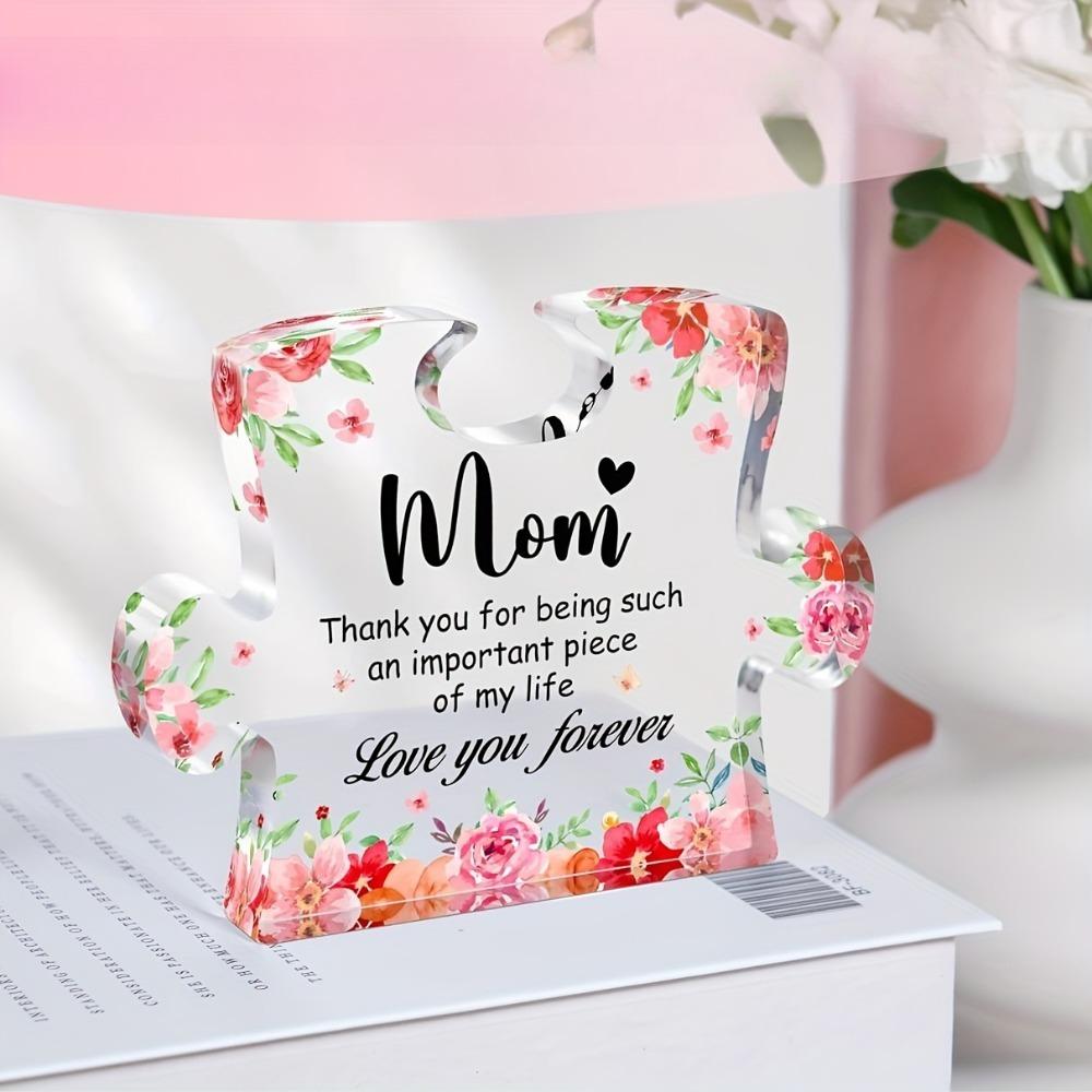 Art Deco Puzzle Piece Plaque with Floral Design - Collectible Figurine for Mom, Love & Appreciation Message, Ideal for Mother's Day, Thanksgiving, Val