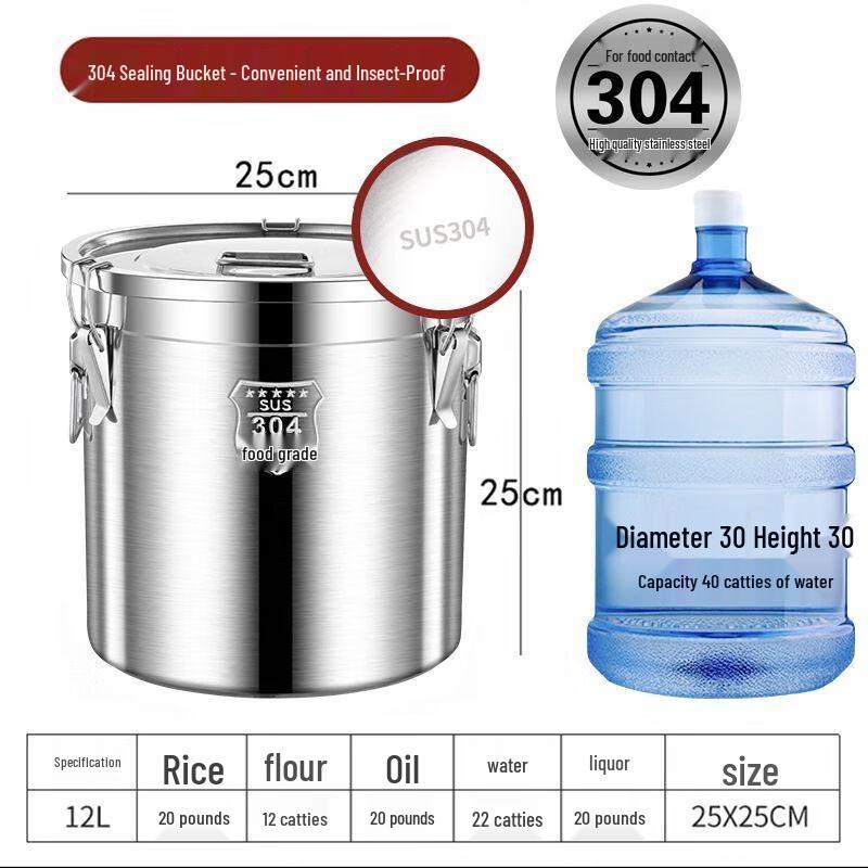 Recipiente Hermético para Armazenamento de Alimentos de Aço Inoxidável 304 Espesso