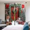 2Pcs Christmas Curtains Brick Wall Wooden Door Christmas Tree Gift Decorative Xmas Suitable For Bedroom Living Room Dining Room