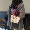 Retro Design Bag Fashionable Cherry Print Crossbody Bucket Bag Color-blocking Texture Single-shoulder Bag