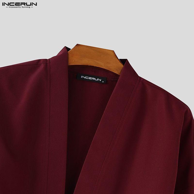 INCERUN Cárdigan Casual Holgado de un Botón para Hombre Tops Kimono Finos