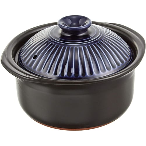 Ginpo Pottery Chrysanthemum Rice Cooker (2-cup capacity, lapis lazuli finish) "Banko ware, double-lidded earthenware pot, rice cooker, Ginpo rice cook