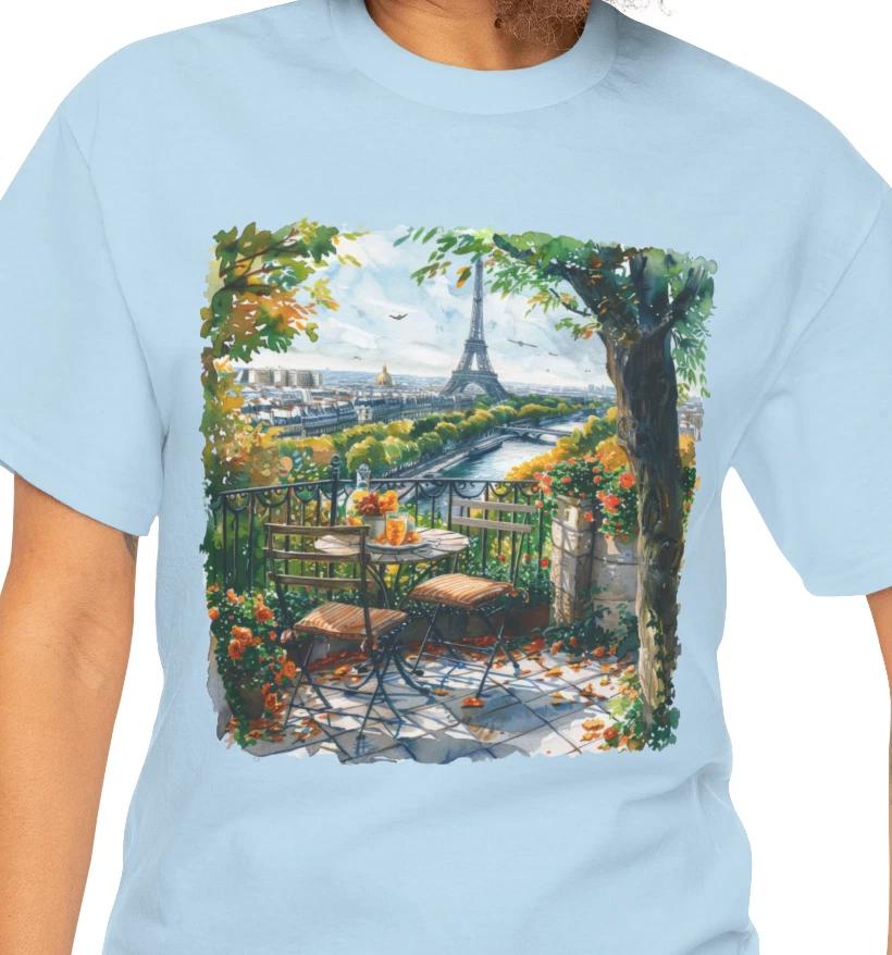 

Paris Café Terrace T shirt | Eiffel Tower Scenic Artwork 3XL