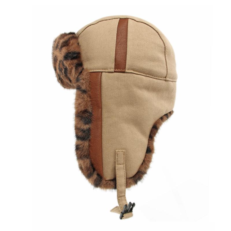 Leopard Plüsch Bombermütze Herren Damen Herbst Winter Dick Winddicht Kalt Skimütze Baumwollmütze Ohrenschutz Reitmütze