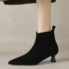 2025 Classic Cow Suede Ankle Boots Women Pointy Toe Med Thin Heels Office Lady Autumn Winter Dress Boots Female Retro