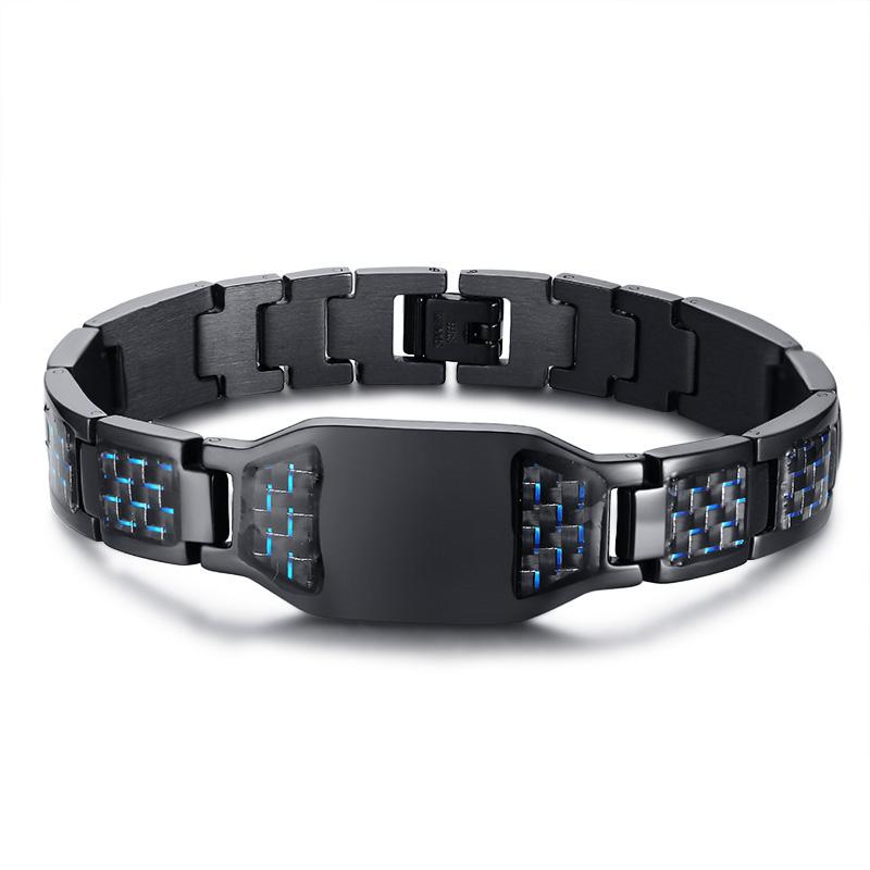 Carbon Fiber Bracelet Men Custom Star of David Logo Stainless Steel Hand Chain ID Bracelets For Dad Boyfriend Gift