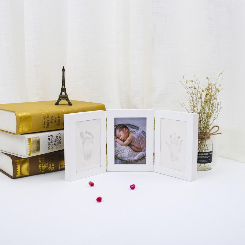 Solid Wood Tri-Fold Baby Hand & Footprint Frame with Clay - Ideal 1st Birthday Keepsake