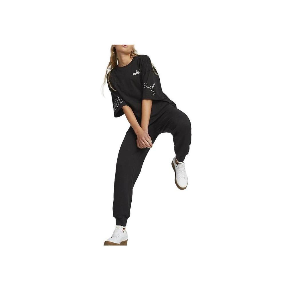 Puma Logo Print Drawstring Cuffed Knit Joggers Women Bottoms Black 673639-01