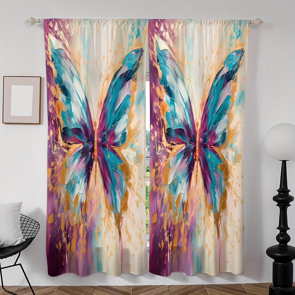 2-teiliges Set Elegante Marmoroptik Frau Digitaldruck Vorhänge Stangentasche für Wohnzimmer Schlafzimmer Fenster Klassische Heimdekoration