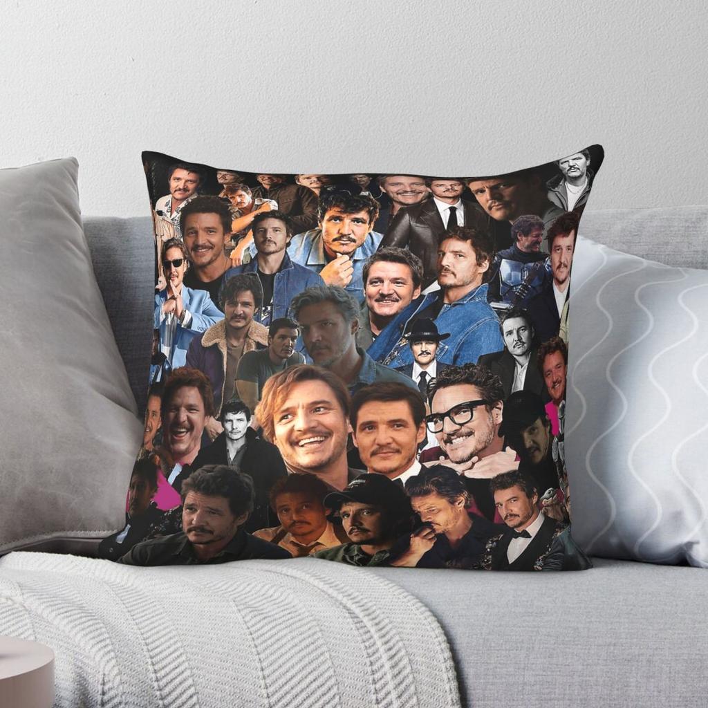 Pedro Pascal Collage Square Pillowcase Polyester Linen Velvet Printed Zip Decorative Home Cushion Case 18"